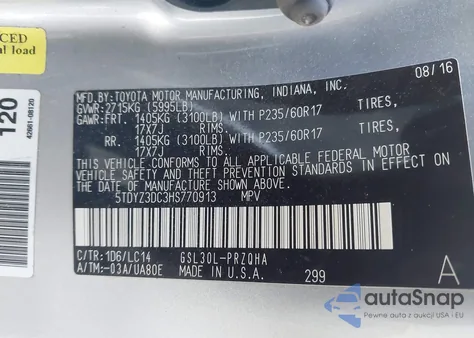 2017 Toyota Sienna Xle Premium 8 Passenger из США, поврежденный, VIN 5TDYZ3DC3HS770913